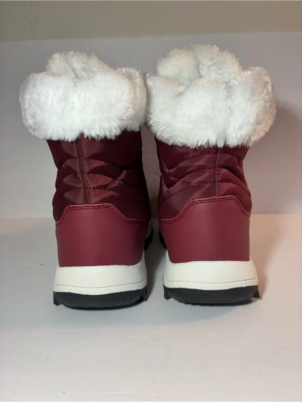 Women's Winter Snow Boots Burgundy Faux Fur Lined Lace Up Hiking Boots Size 9